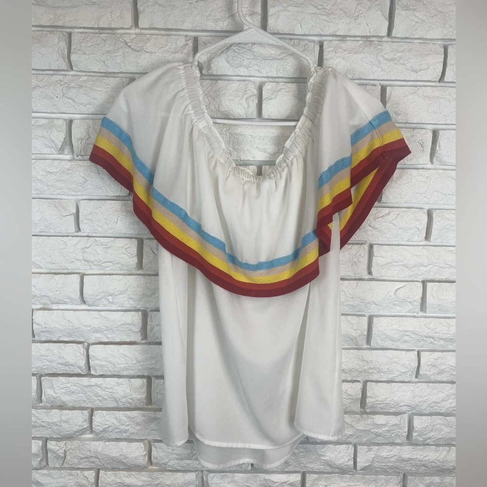 Entro Rainbow Stripe Off Shoulder Top Size Large